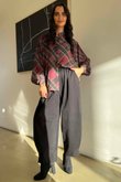 Ainsley Plaid Chiffon Blouse Burgundy